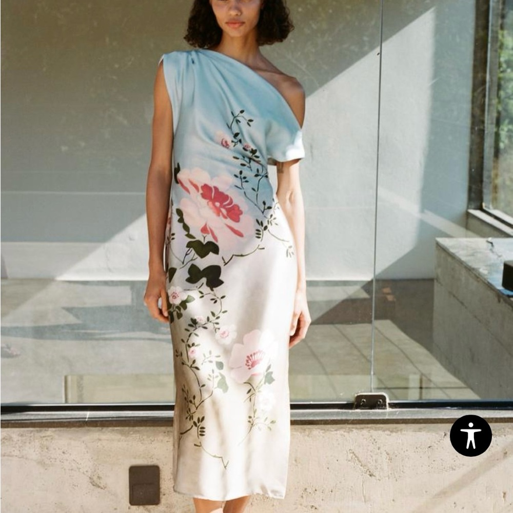 Zara SATIN EFFECT FLORAL PRINT DRESS